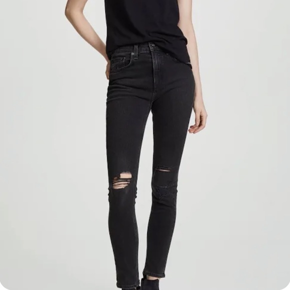 Rag & Bone Distressed Ankle Skinny Jeans in Rock With Holes 25. - Picture 13 of 15